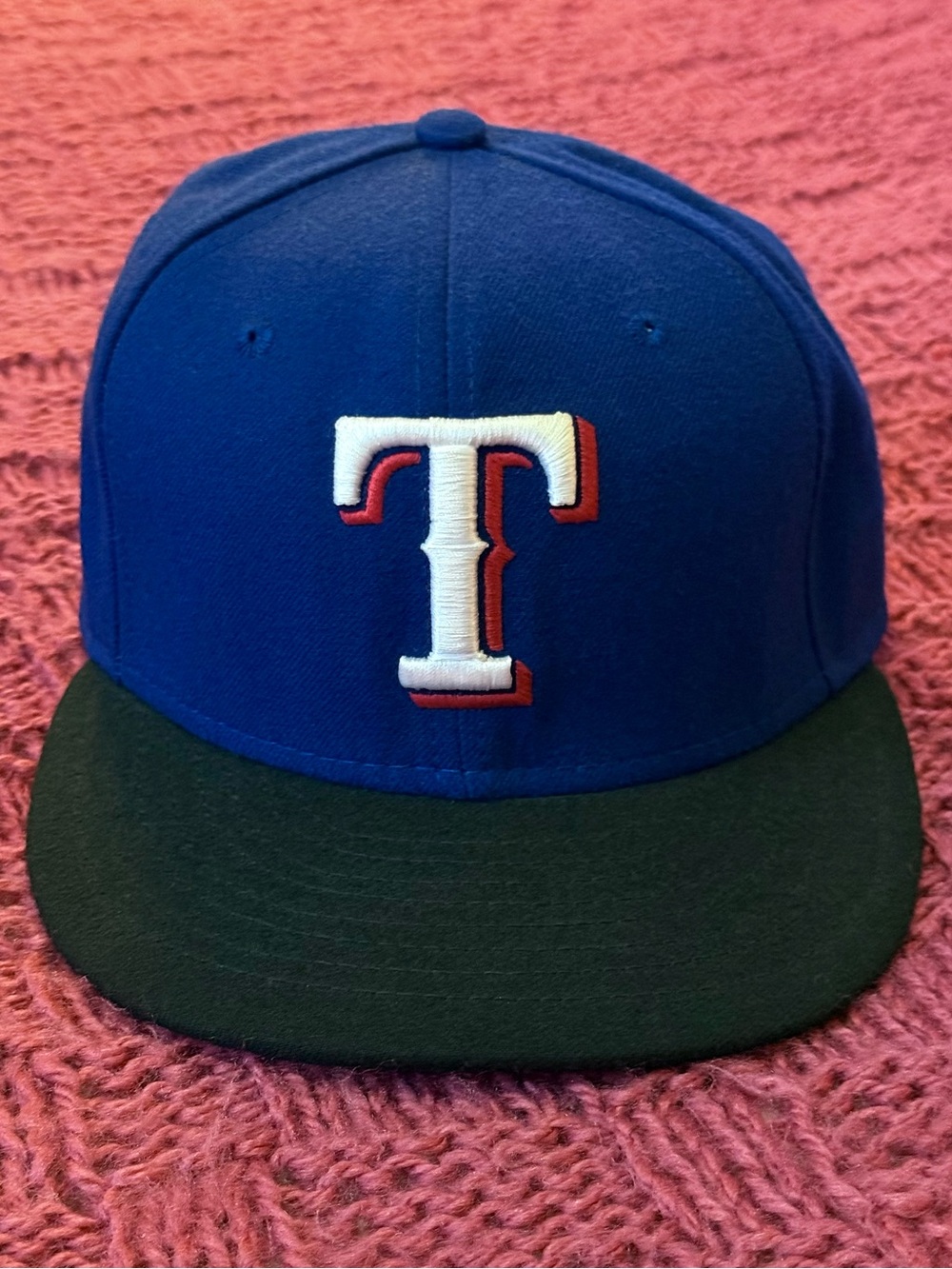 Vintage New Era Texas Rangers 59Fifty Cap Size 7 1/2 Made In USA Rare Black Brim